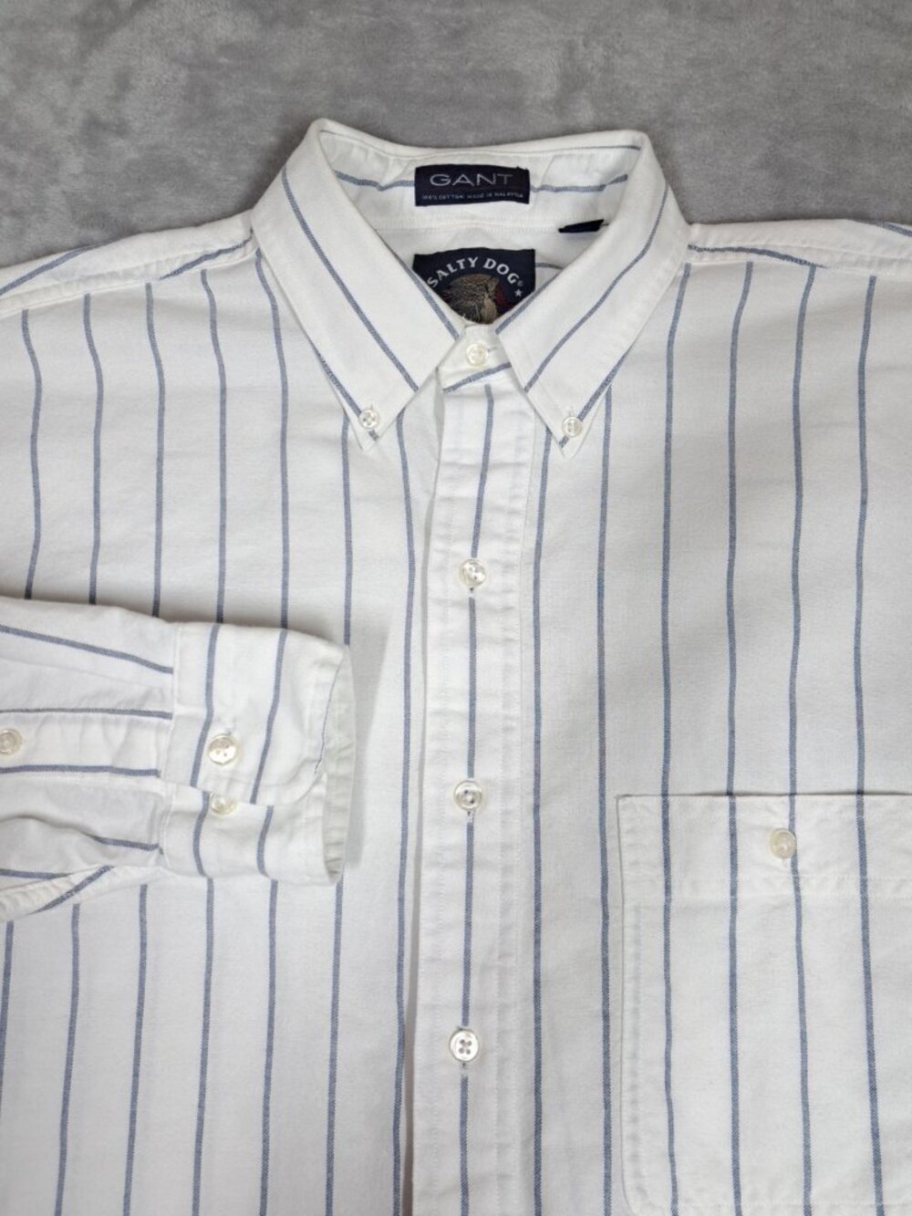 Vtg Gant Salty Dog Shirt Mens 15.5 32/33 M Blue Striped Preppy Button Down 90s